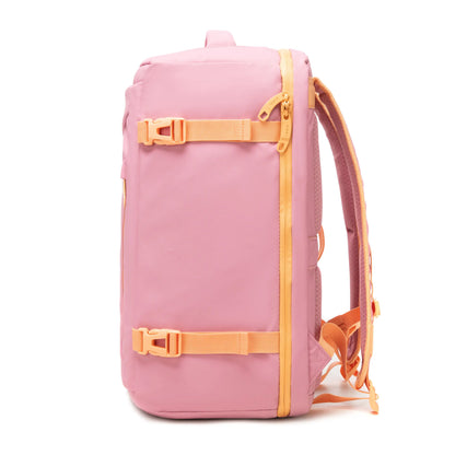 Mochila de viaje rosada para avión