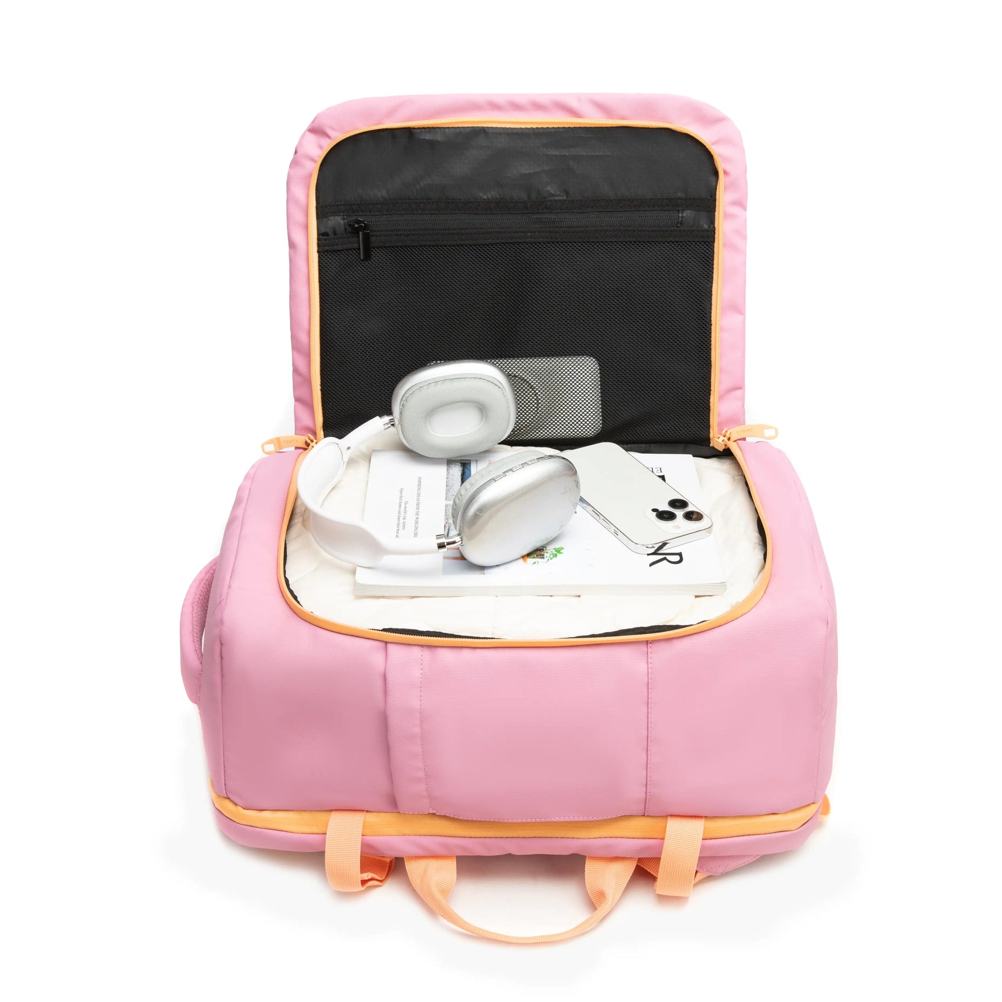 Mochila de viaje rosada amplia para dispositivos